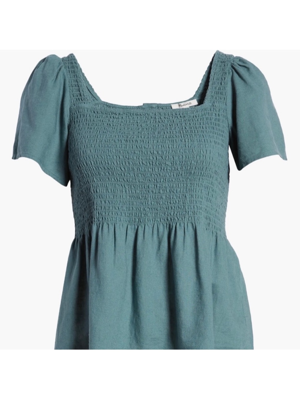 Madewell Women’s Linen Blend Smocked Top With Button Detail Size Small in Blue